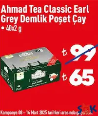AHMAD TEA CLASSİC EARL GREY DEMLİK POŞET ÇAY 40X2 G AHMAD TEA CLASSİC EARL GREY DEMLİK POŞET ÇAY 40X2 G